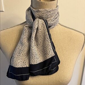 Vintage 100% Italian Silk Scarf Daisies Navy